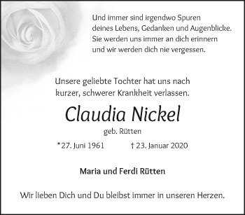 Traueranzeige von Claudia Nickel von trauer.extra-tipp-moenchengladbach.de
