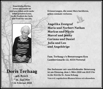 Traueranzeige von Doris Terhaag von trauer.extra-tipp-moenchengladbach.de