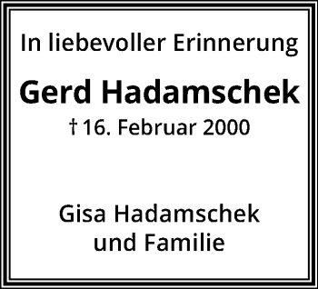 Traueranzeige von Gerd Hadamschek von trauer.mein.krefeld.de