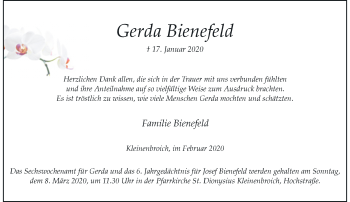 Traueranzeige von Gerda Bienefeld von trauer.extra-tipp-moenchengladbach.de