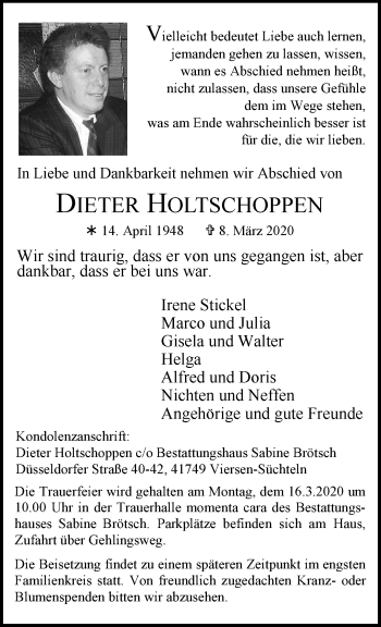 Traueranzeige von Dieter Holtschoppen von trauer.extra-tipp-moenchengladbach.de