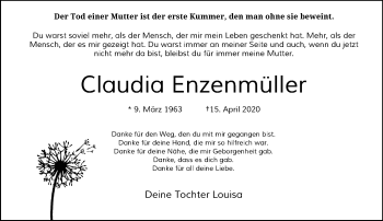 Traueranzeige von Claudia Enzenmüller von trauer.extra-tipp-moenchengladbach.de