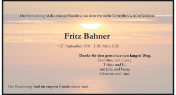 Traueranzeige von Fritz Bahner von trauer.extra-tipp-moenchengladbach.de