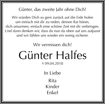Traueranzeige von Günter Halfes von trauer.extra-tipp-moenchengladbach.de