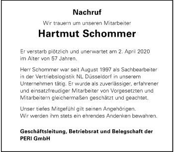 Traueranzeige von Hartmut Schommer von trauer.extra-tipp-moenchengladbach.de
