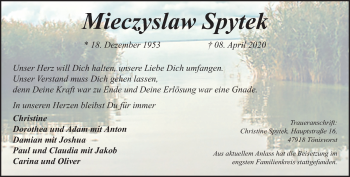 Traueranzeige von Mieczyslaw Spytek von trauer.mein.krefeld.de