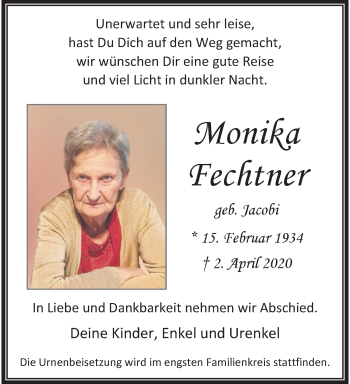 Traueranzeige von Monika Fechtner von trauer.extra-tipp-moenchengladbach.de