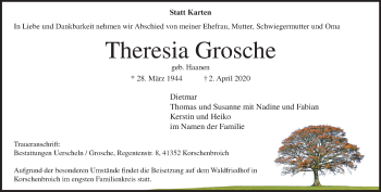 Traueranzeige von Theresia Grosche von trauer.extra-tipp-moenchengladbach.de