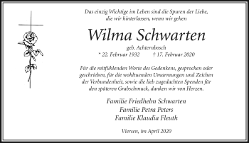 Traueranzeige von Wilma Schwarten von trauer.extra-tipp-moenchengladbach.de