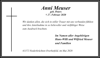 Traueranzeige von Anni Meuser von trauer.extra-tipp-moenchengladbach.de