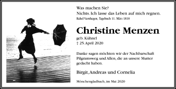 Traueranzeige von Christine Merzen von trauer.extra-tipp-moenchengladbach.de