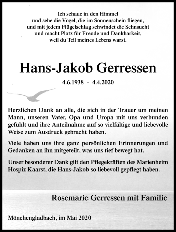 Traueranzeige von Hans-Jakob Gerressen von trauer.extra-tipp-moenchengladbach.de