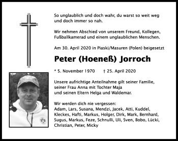 Traueranzeige von Peter Jorroch von trauer.wuppertaler-rundschau.de