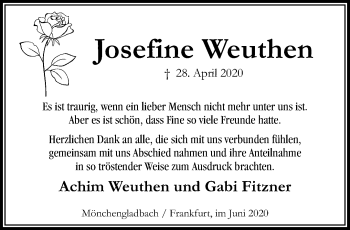 Traueranzeige von Josefine Weuthen von trauer.extra-tipp-moenchengladbach.de