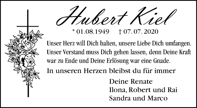  Traueranzeige für Hubert Kiel vom 12.07.2020 aus trauer.mein.krefeld.de