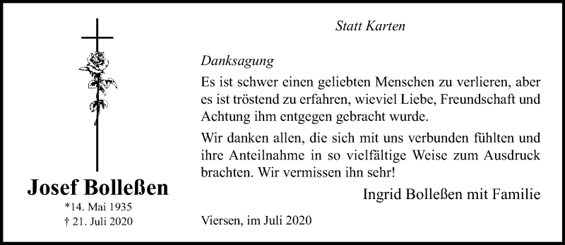  Traueranzeige für Josef Bolleßen vom 09.08.2020 aus trauer.extra-tipp-moenchengladbach.de