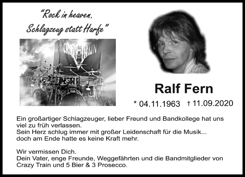  Traueranzeige für Ralf Fern vom 19.09.2020 aus trauer.wuppertaler-rundschau.de