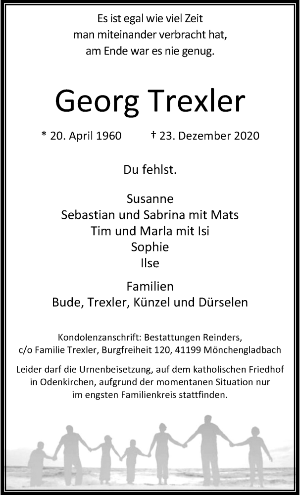  Traueranzeige für Georg Trexler vom 27.12.2020 aus trauer.extra-tipp-moenchengladbach.de