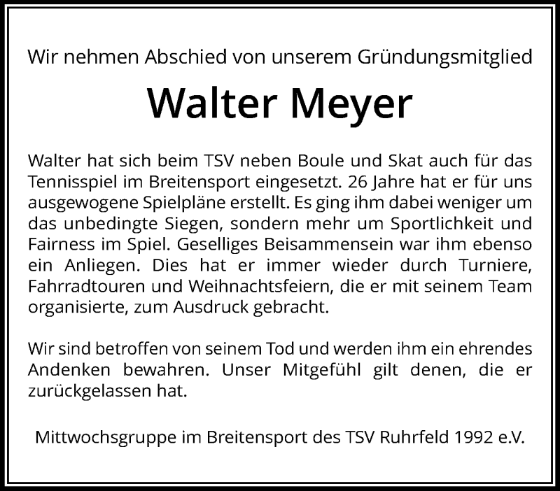  Traueranzeige für Walter Meyer vom 27.12.2020 aus trauer.extra-tipp-moenchengladbach.de