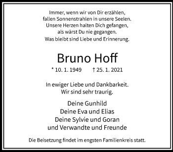 Traueranzeige von Bruno Hoff von trauer.wuppertaler-rundschau.de