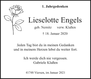 Traueranzeige von Lieselotte Engels von trauer.extra-tipp-moenchengladbach.de