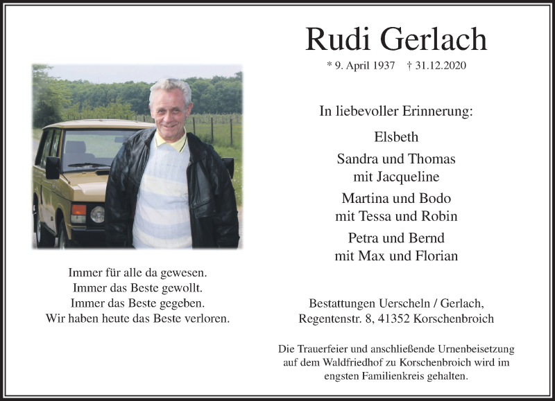  Traueranzeige für Rudi Gerlach vom 10.01.2021 aus trauer.extra-tipp-moenchengladbach.de