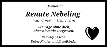 Traueranzeige von Renate Nebeling von trauer.wuppertaler-rundschau.de