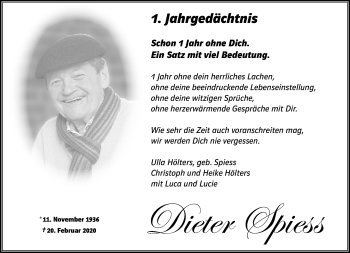Traueranzeige von Dieter Spiess von trauer.extra-tipp-moenchengladbach.de
