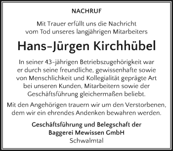 Traueranzeige von Hans-Jürgen Kirchhübel von trauer.extra-tipp-moenchengladbach.de