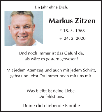 Traueranzeige von Markus Zitzen von trauer.extra-tipp-moenchengladbach.de