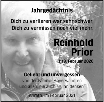 Traueranzeige von Reinhold Prior von trauer.extra-tipp-moenchengladbach.de