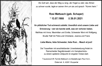 Traueranzeige von Rosi Mattusch von trauer.wuppertaler-rundschau.de