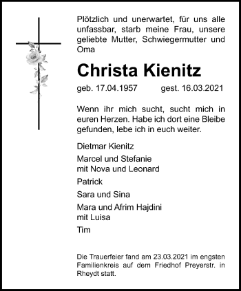 Traueranzeige von Christa Kienitz von trauer.extra-tipp-moenchengladbach.de