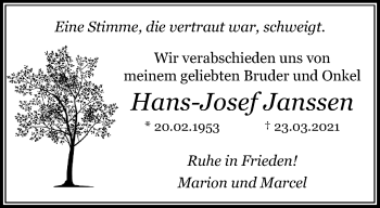 Traueranzeige von Hans-Josef Janssen von trauer.mein.krefeld.de