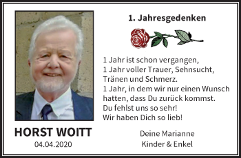 Traueranzeige von Horst Woitt von trauer.wuppertaler-rundschau.de