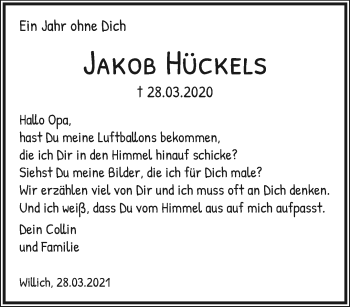 Traueranzeige von Jakob Hückels von trauer.extra-tipp-moenchengladbach.de