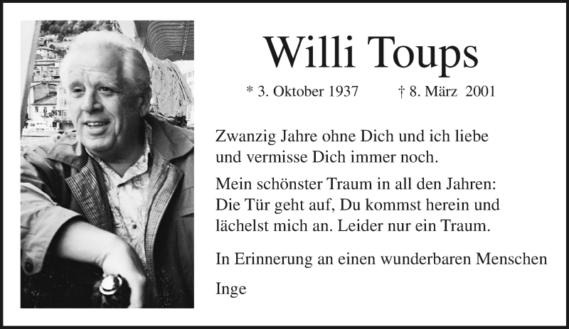  Traueranzeige für Willi Toups vom 14.03.2021 aus trauer.mein.krefeld.de