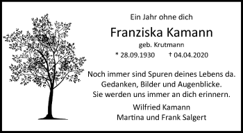 Traueranzeige von Franziska Kamann von trauer.mein.krefeld.de
