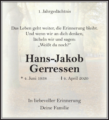 Traueranzeige von Hans-Jakob Gerressen von trauer.extra-tipp-moenchengladbach.de
