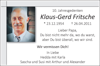 Traueranzeige von Klaus-Gerd Fritsche von trauer.mein.krefeld.de