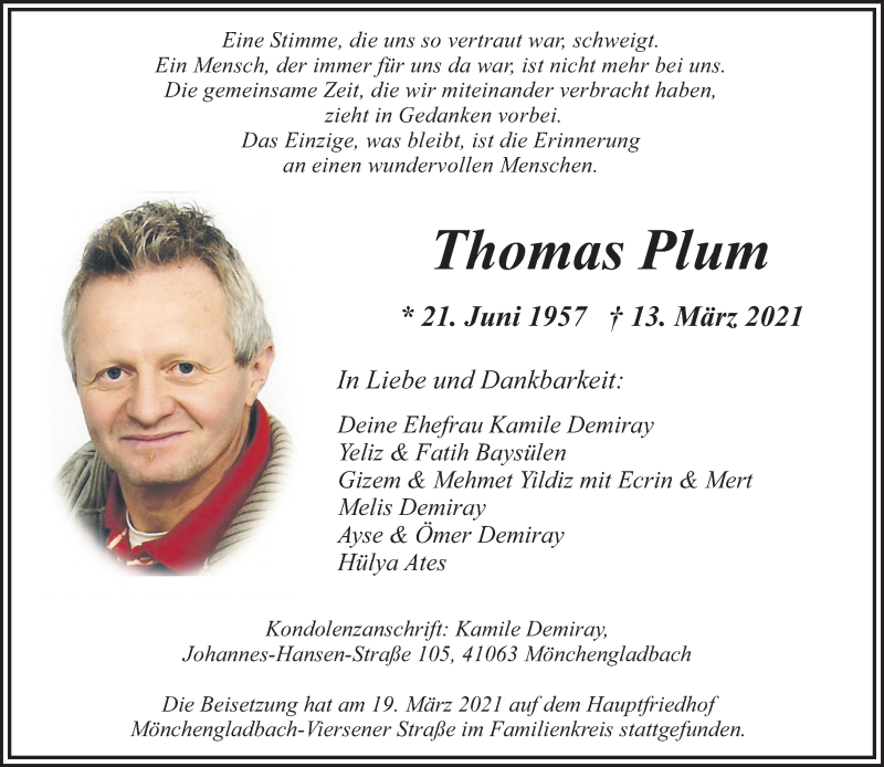  Traueranzeige für Thomas Plum vom 11.04.2021 aus trauer.extra-tipp-moenchengladbach.de