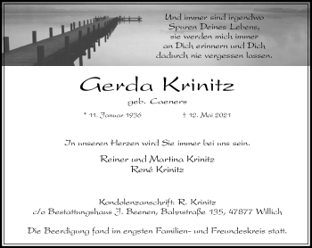 Traueranzeige von Gerda Krinitz von trauer.extra-tipp-moenchengladbach.de
