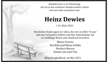 Traueranzeige von Heinz Dewies von trauer.extra-tipp-moenchengladbach.de