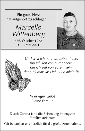 Traueranzeige von Marcello Wittenberg von trauer.mein.krefeld.de