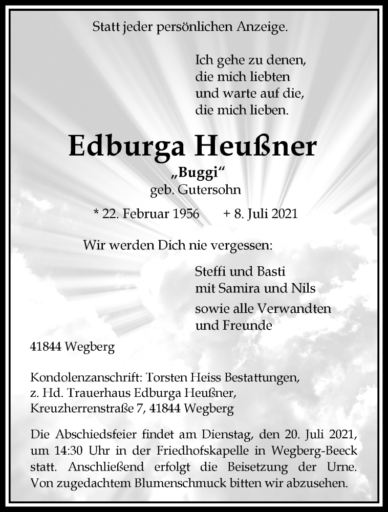  Traueranzeige für Edburga Heußner vom 18.07.2021 aus trauer.extra-tipp-moenchengladbach.de