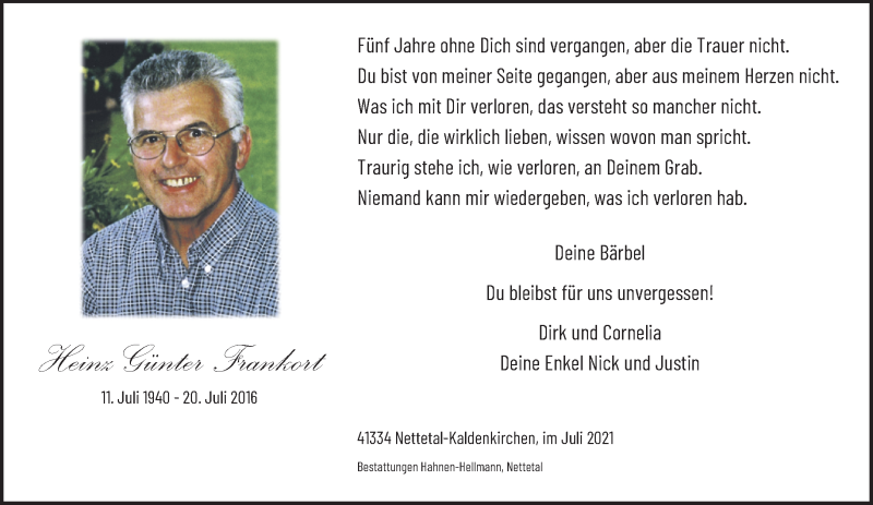  Traueranzeige für Heinz Günter Frankort vom 18.07.2021 aus trauer.extra-tipp-moenchengladbach.de