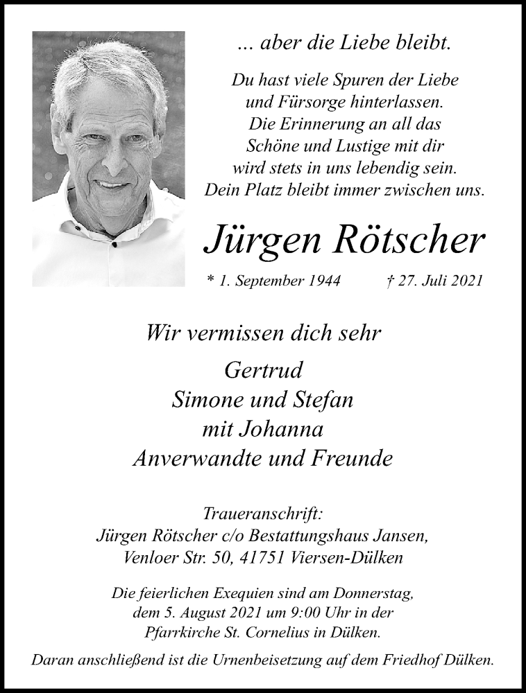  Traueranzeige für Jürgen Rötscher vom 01.08.2021 aus trauer.extra-tipp-moenchengladbach.de
