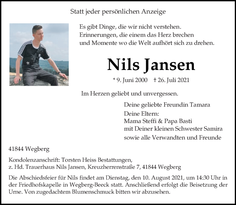  Traueranzeige für Nils Jansen vom 08.08.2021 aus trauer.extra-tipp-moenchengladbach.de