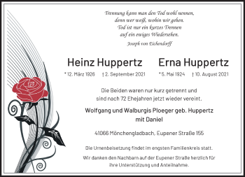 Traueranzeige von Heinz und Erna Huppertz von trauer.extra-tipp-moenchengladbach.de