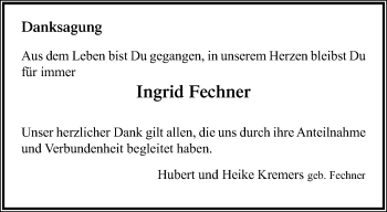 Traueranzeige von Ingrid Feschner von trauer.mein.krefeld.de